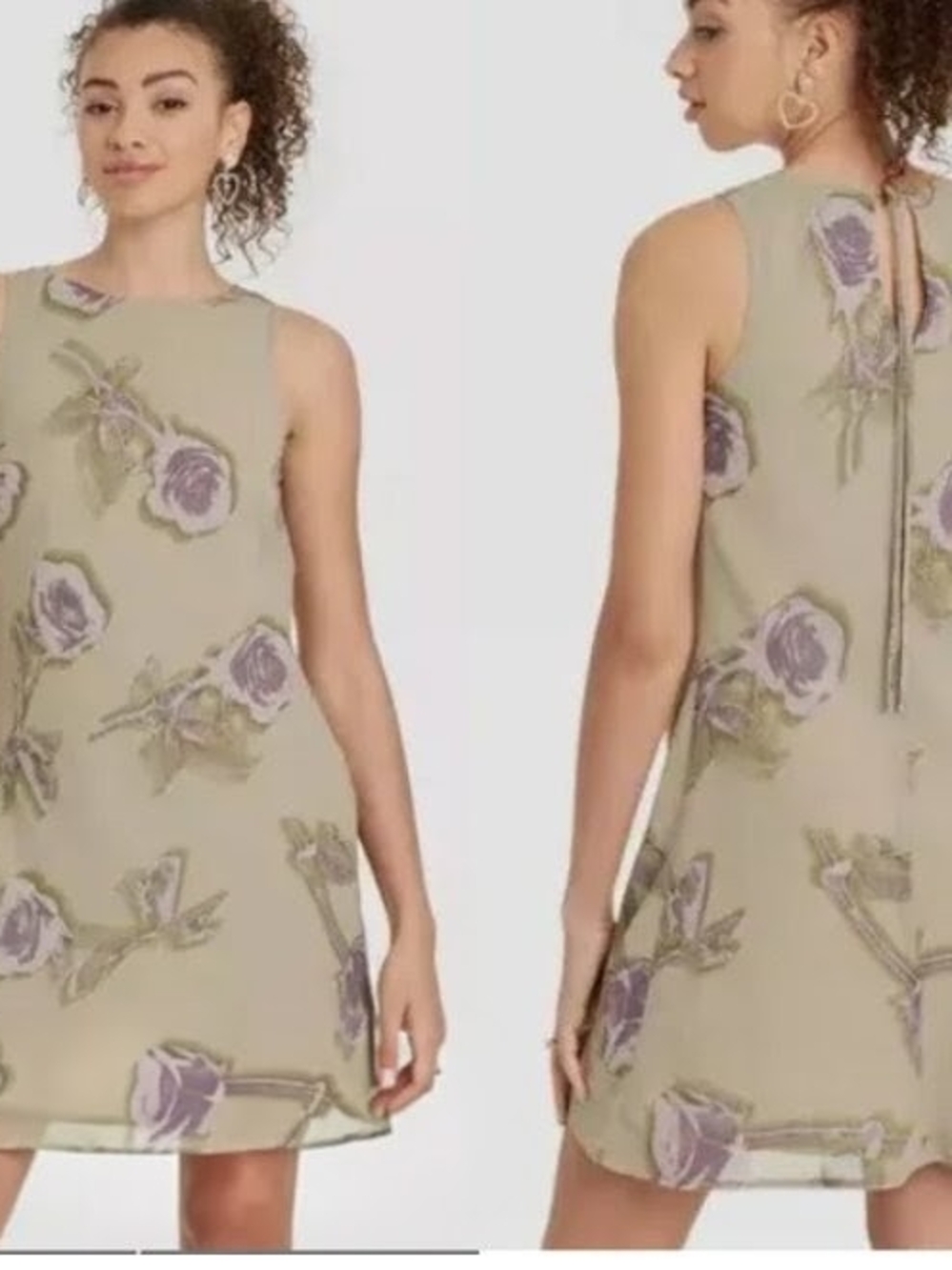 wild fable Sage Mini Dress with Lavender Rose Print